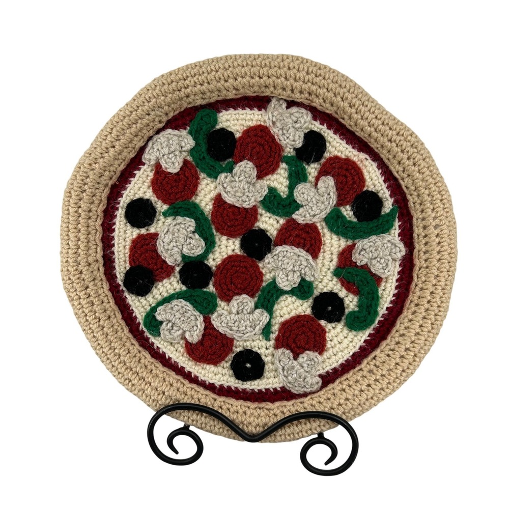 Handmade Crochet Pizza Supreme Toppings Fiber Art‎ Play Kitchen 14""